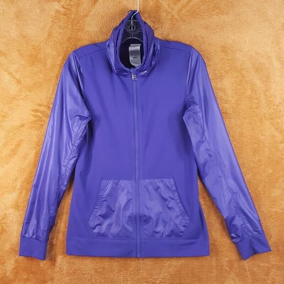 UNDER ARMOUR Womens Track Jacket Small Purple Zip Up Nylon Contrast Stretch Knit - Picture 1 of 9